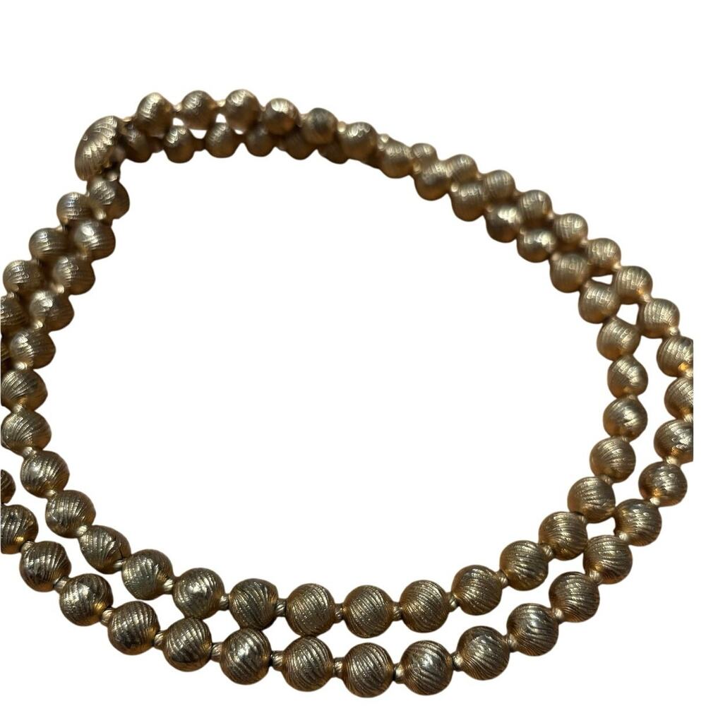 Midcentury Vintage Double Strand Beaded Golden Necklace Signed